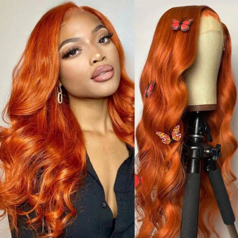 13x4/13x6 Transparent Lace Pre-plucked Orange Ginger Body Wave Human Hair Wig