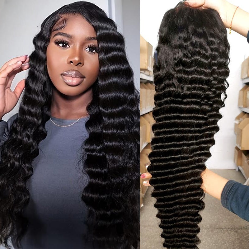 13x6 Fitted Cap Glueless HD Lace Super Pre-Plucked Custom Hairline Deep Wave Wig