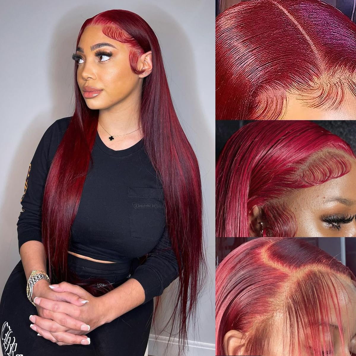 Burgundy 13*4  Lace Front Fake Scalp Wigs