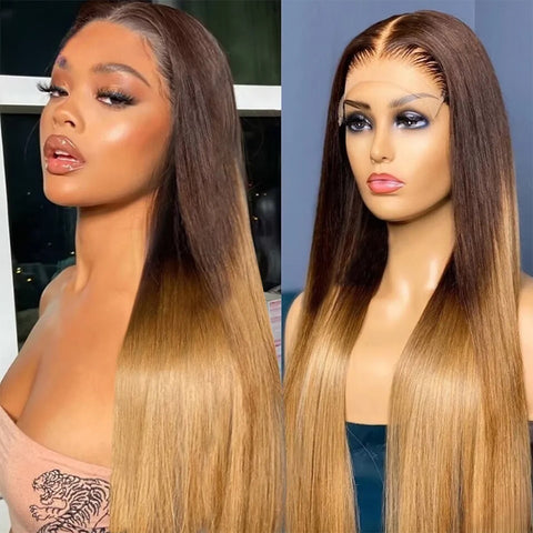 Brown Blonde Ombre Straight Lace Frontal Wig
