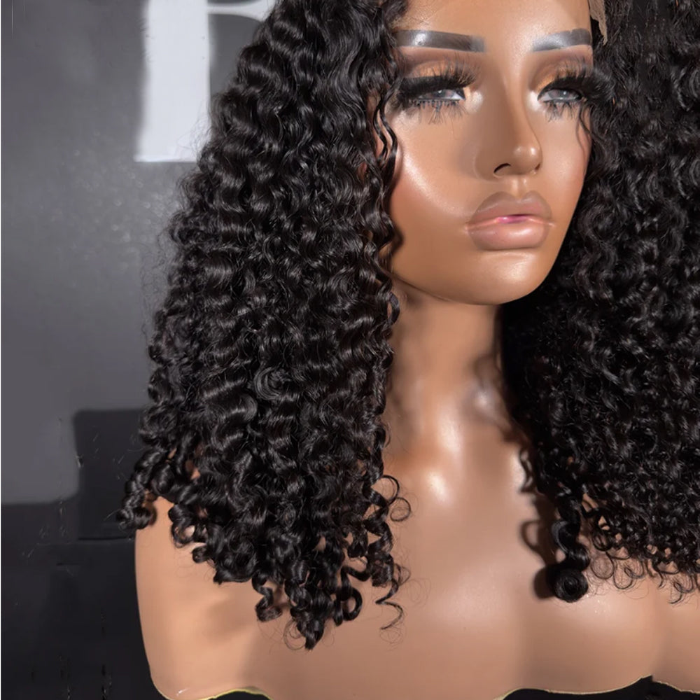 13x6 Fitted Cap Glueless HD Lace Super Pre-Plucked Custom Hairline Finger Coily Curls Bob Wig