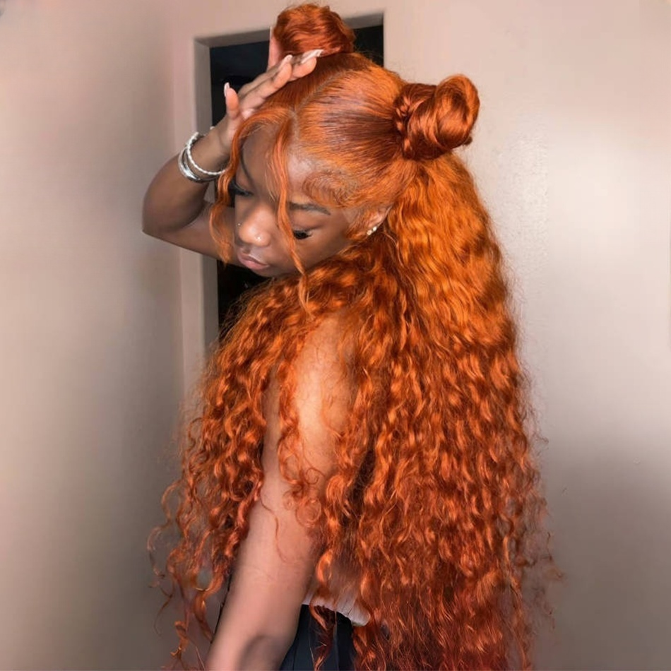 13x4/13x6 Transparent Lace Pre-plucked Ginger Orange Curly Human Hair Wig