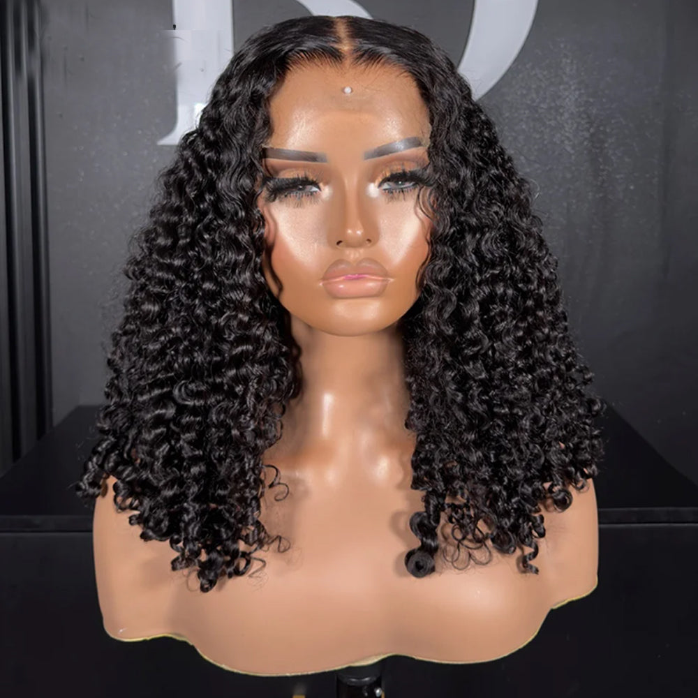 13x6 Fitted Cap Glueless HD Lace Super Pre-Plucked Custom Hairline Finger Coily Curls Bob Wig