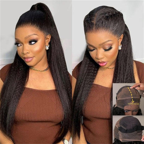 370 Fitted Cap Swiss Lace Ligh Yaki Straight With Invisible Adjustable Strap