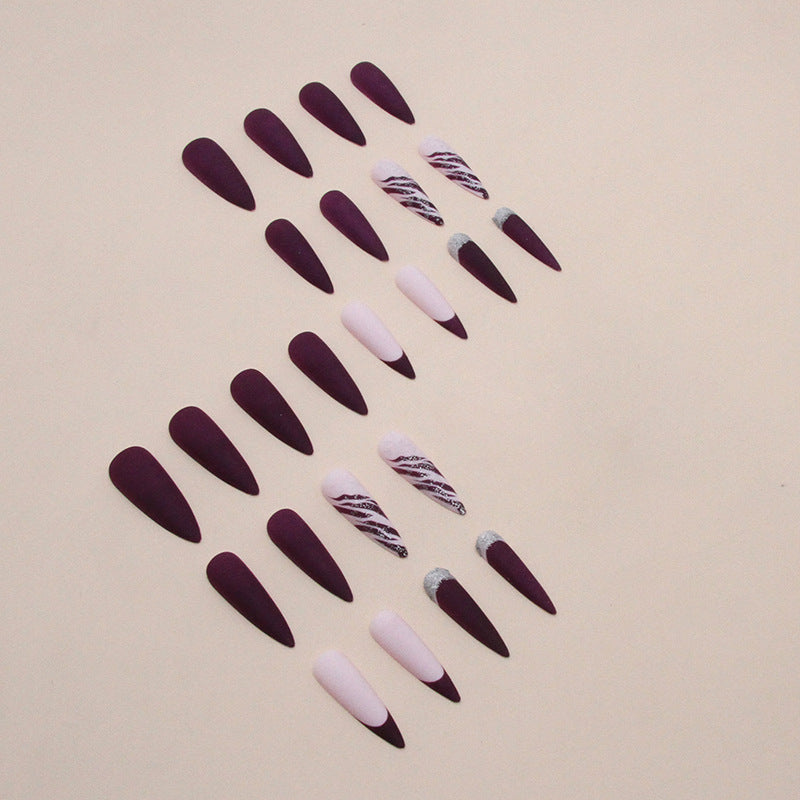 Purple Glitter Long Tip Nail