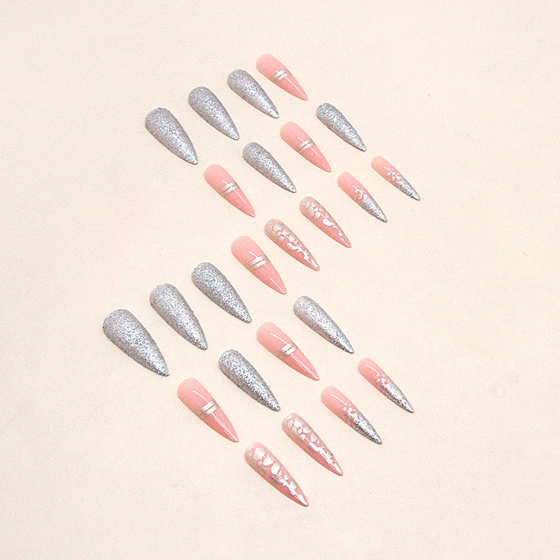 Long Tip Burst Glitter Leopard Nail