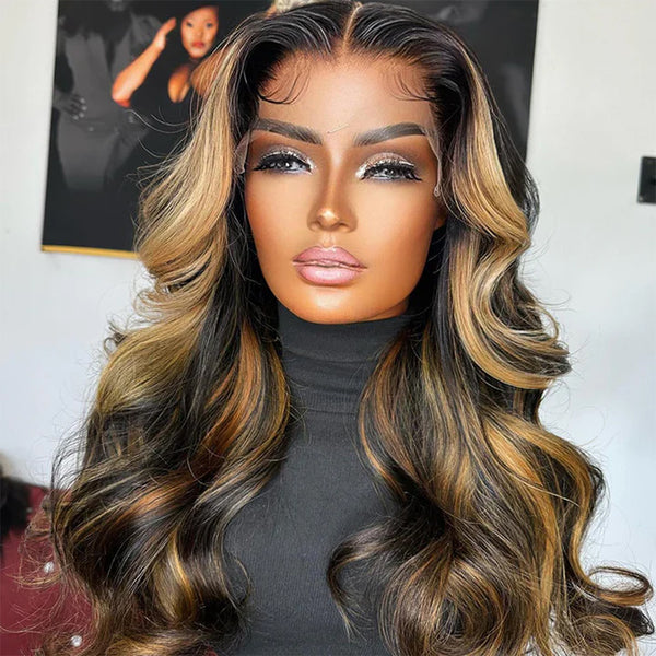 13x4/13x6 Strip Highlight Body Wave HD Swiss Lace Human Hair Lace Front Wig