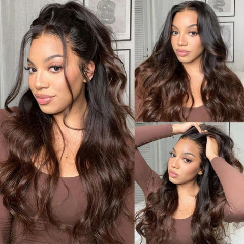 Ombre Brown "Mini Knotless" 13x6 HD Lace Super Pre-plucked Hairline Wig - Body Wave