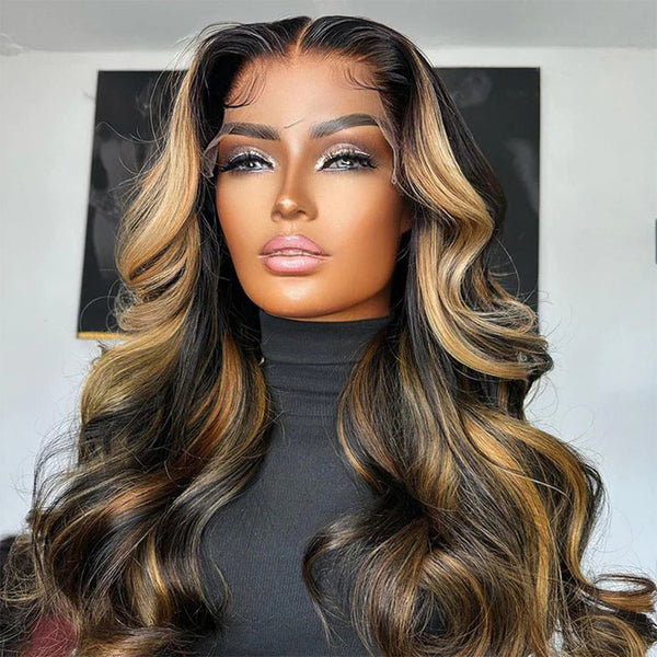 13x4/13x6 Strip Highlight Body Wave HD Swiss Lace Human Hair Lace Front Wig