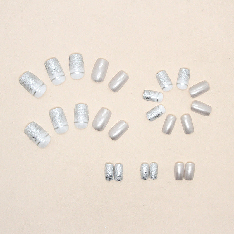 Square Silver Glitter Nails