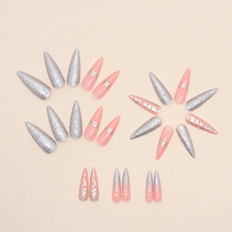 Long Tip Burst Glitter Leopard Nail