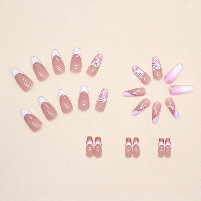 Sweet Pink Colorful Medium Length Nail