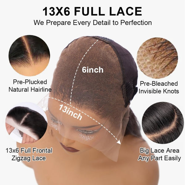 13x6 Full Frontal Drawstring  Pre-Cut Swiss Lace Closure Wig - Deep Wave
