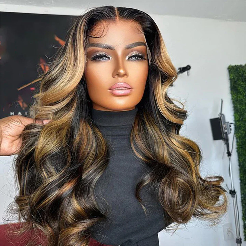 13x4/13x6 Strip Highlight Body Wave HD Swiss Lace Human Hair Lace Front Wig