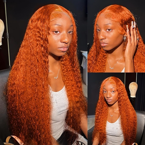13x4/13x6 Transparent Lace Pre-plucked Ginger Orange Curly Human Hair Wig