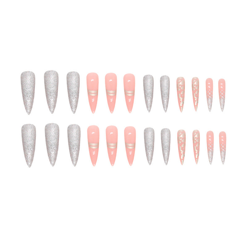 Long Tip Burst Glitter Leopard Nail