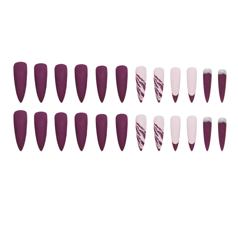 Purple Glitter Long Tip Nail
