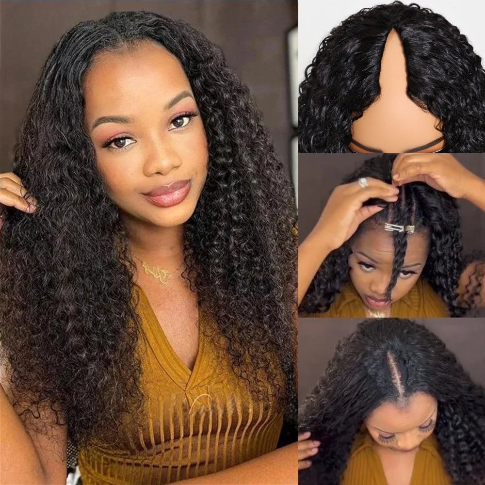 EasiContour V Part Glueless Jerry Curly Wig With New Drawstring