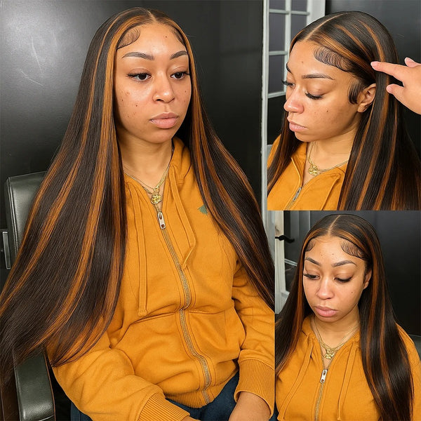 370 Fitted Cap 2.0 Precut Swiss Lace Straight Highlight Wig Invisible Adjustable Strap