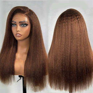 *New* Swiss Lace Full Lace Super Pre-Plucked Human Hair Brown Yaki Wig
