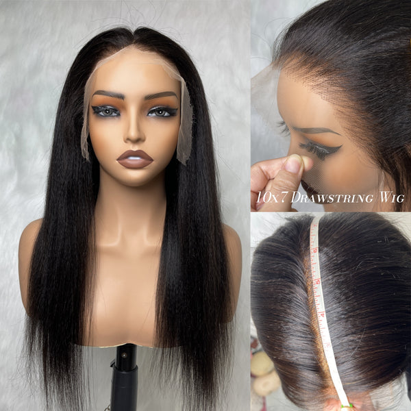 New 10x7 Max Parting Glueless Human Hair Drawstring Swiss Lace Wigs
