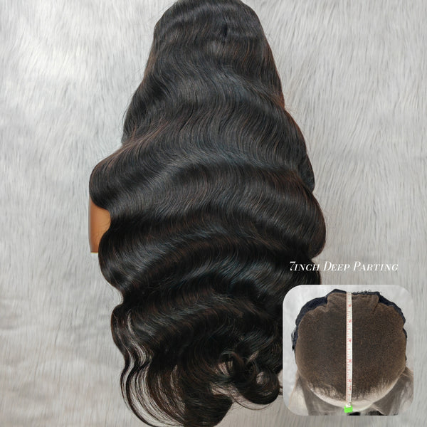 10x7 Max Parting Glueless Human Hair Drawstring Swiss Lace Wavy Wigs