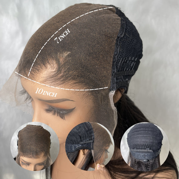 10x7 Max Parting Glueless Human Hair Drawstring Swiss Lace Wavy Wigs