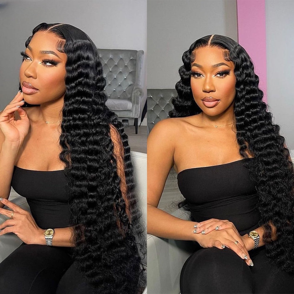 13x6 Fitted Cap Glueless HD Lace Super Pre-Plucked Custom Hairline Deep Wave Wig