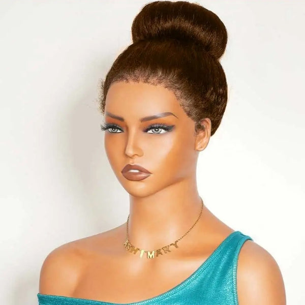 370 Fitted Cap Swiss Lace 4c Edge Brown Colored Wig With Invisible Adjustable Strap