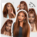 370 Fitted Cap Swiss Lace 4c Edge Brown Colored Wig With Invisible Adjustable Strap