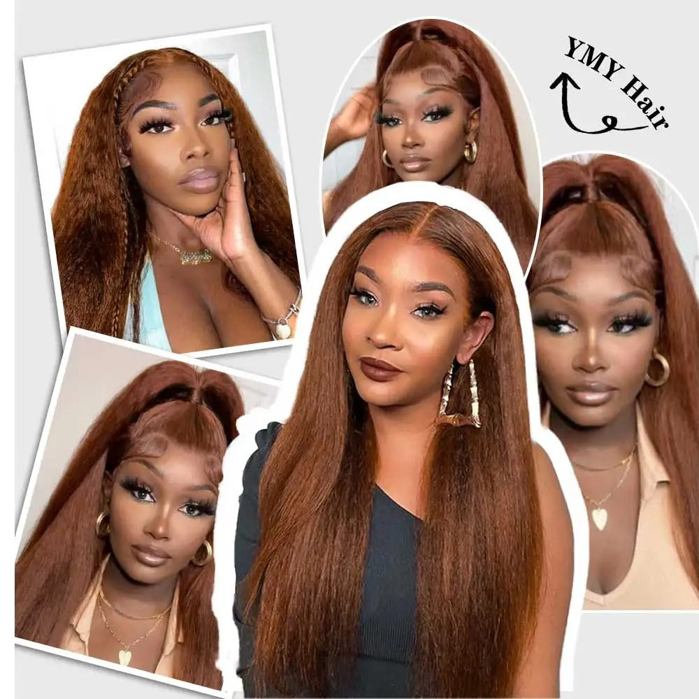 370 Fitted Cap Swiss Lace 4c Edge Brown Colored Wig With Invisible Adjustable Strap