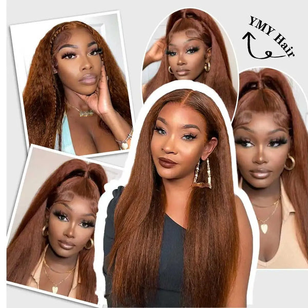 370 Fitted Cap Swiss Lace 4c Edge Brown Colored Wig With Invisible Adjustable Strap