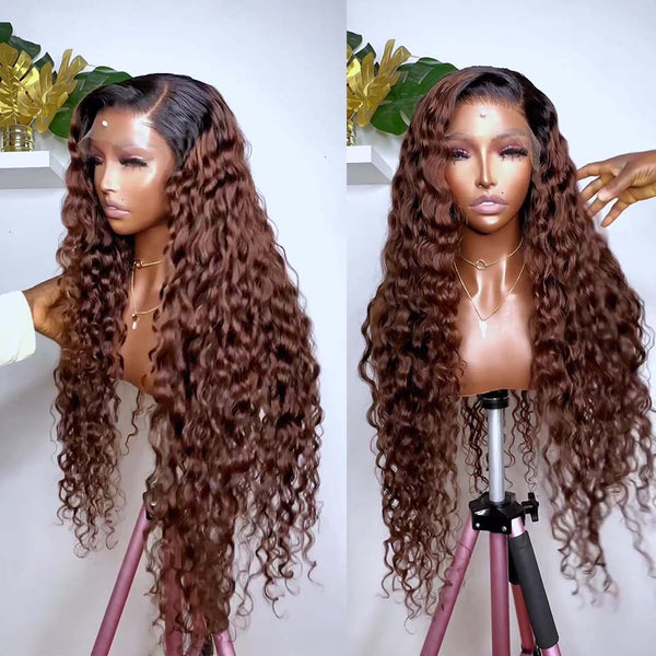 SUPER Pre-Plucked Hairline Swiss Lace Ombre Brown With Black Top Wavy Lace Wig