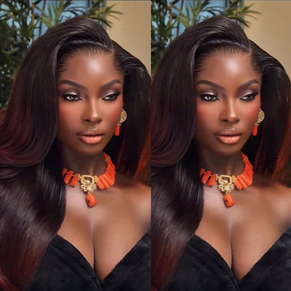 Pre-curled Pre-Lux PRESHAPED Natural Hairline 13x6 Lace Ombre Brown Body Wave Wig