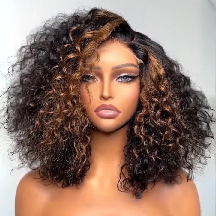 13x6 Fitted Cap Glueless HD Lace Super Pre-Plucked Custom Hairline Highlight Water Wave Bob Wig