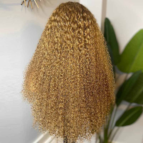 Blonde Color Swiss Lace 13x4 3D Full  Frontal Pre-Plucked Hairline Curly Wig