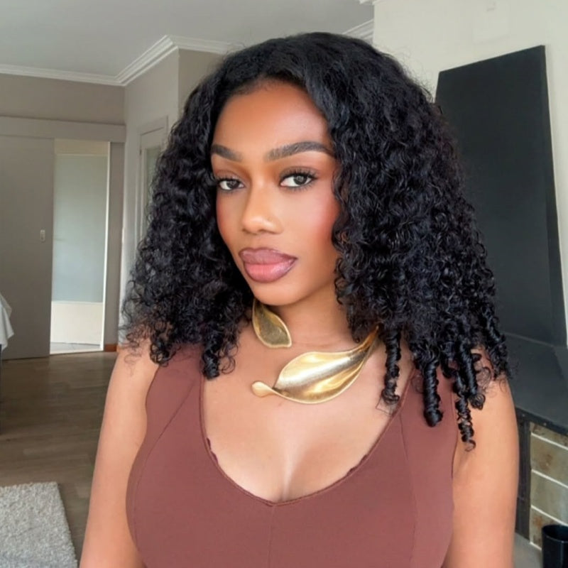 13x6 Full Frontal Drawstring Swiss Lace Closure Wig - Curly Hair with Finger Coily Ends
