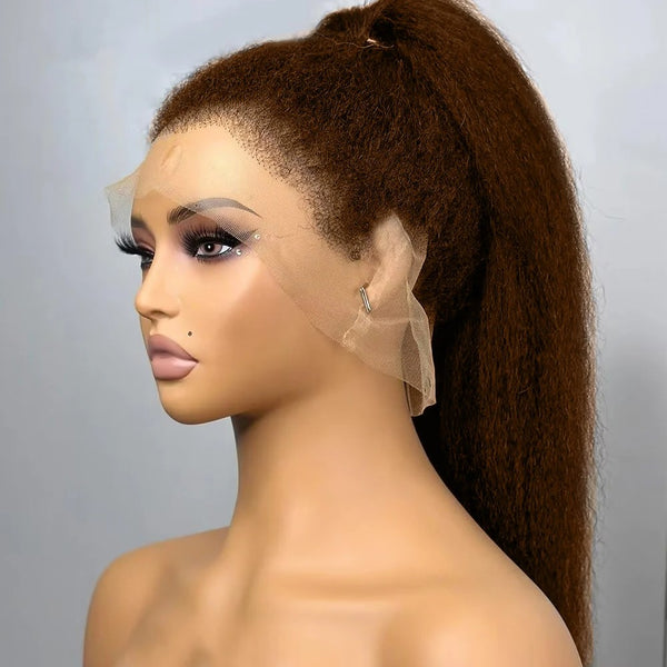 370 Fitted Cap Swiss Lace 4c Edge Brown Colored Wig With Invisible Adjustable Strap