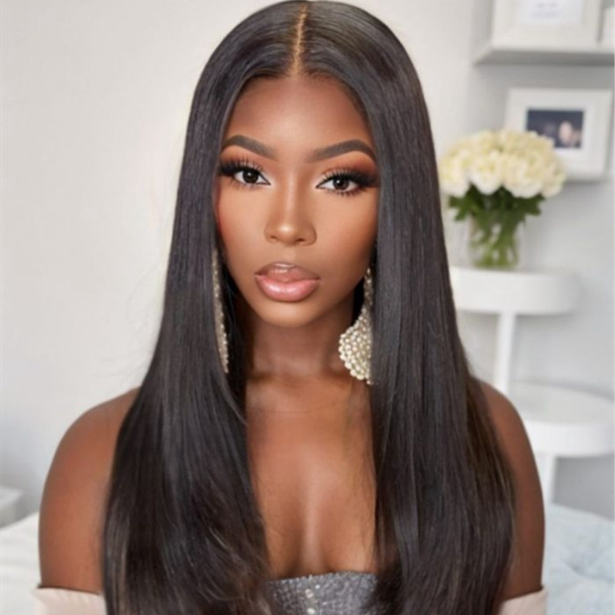 EasiContour V Part Glueless Yaki Straight Wig With New Drawstring