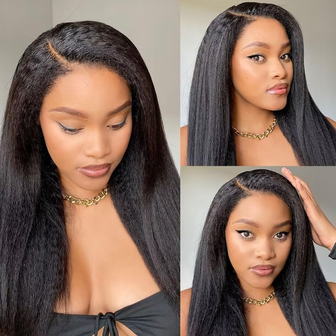 EasiContour V Part Glueless Kinky Straight Wig With New Drawstring