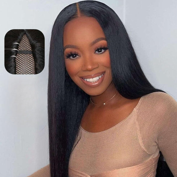 EasiContour V Part Glueless Yaki Straight Wig With New Drawstring