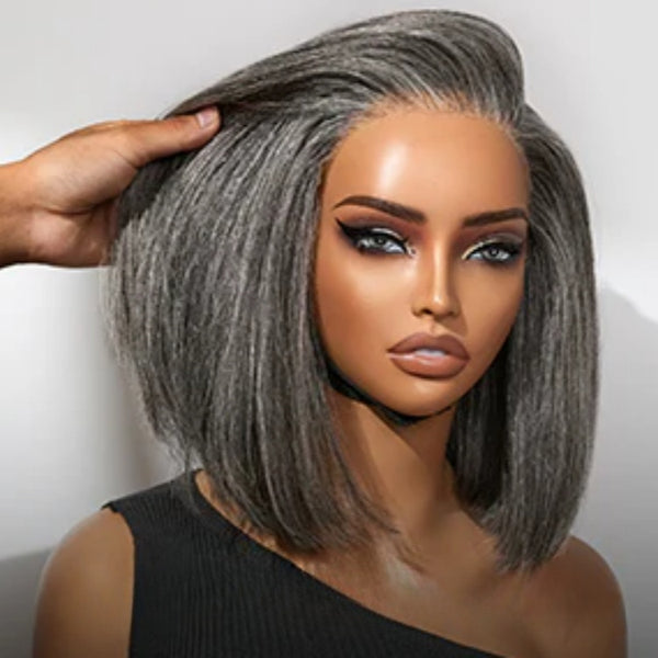 【Lux Customization】Grey Bob Salt and Pepper 13x6 Swiss Lace Front wig