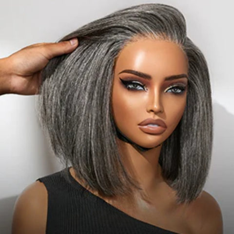 Grey Bob Salt and Pepper 13x6 Swiss Lace Front wig