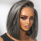 【Lux Customization】Grey Bob Salt and Pepper 13x6 Swiss Lace Front wig