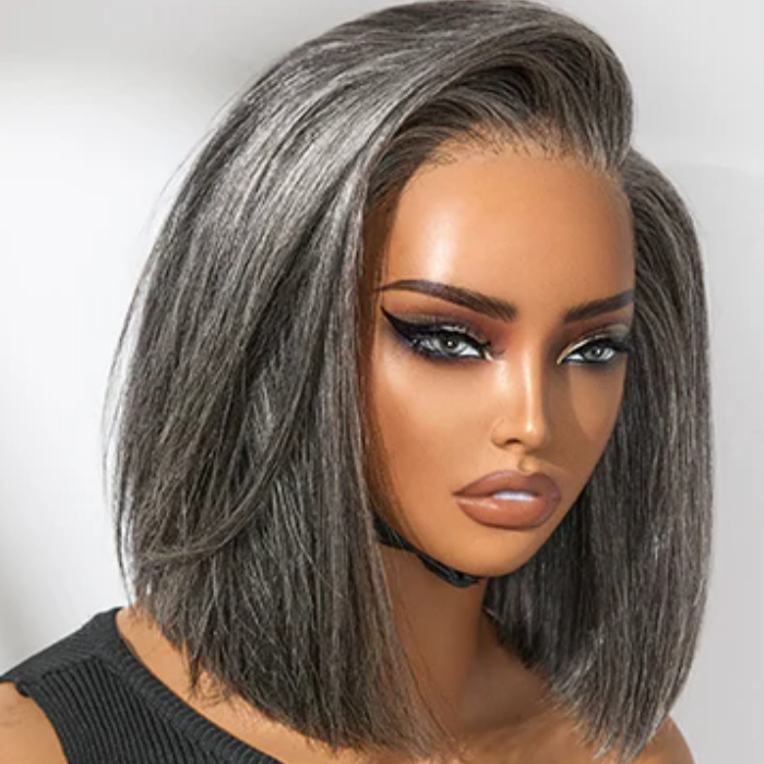 【Lux Customization】Grey Bob Salt and Pepper 13x6 Swiss Lace Front wig