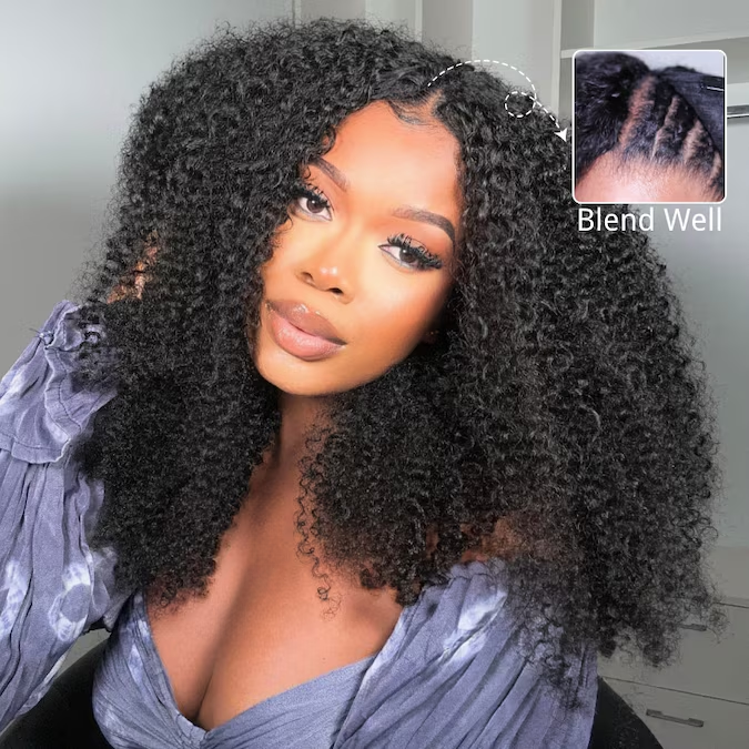 EasiContour V Part Glueless Kinky Curly Wig With New Drawstring