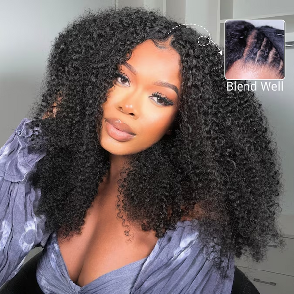 EasiContour V Part Glueless Kinky Curly Wig With New Drawstring