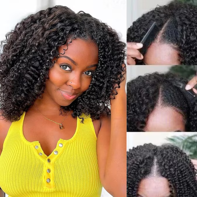 EasiContour V Part Glueless Kinky Curly Wig With New Drawstring