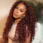 13X4/13X6 Transparent Lace Pre-plucked Reddish Brown Colored Jerry Curly Wig