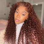 13X4/13X6 Transparent Lace Pre-plucked Reddish Brown Colored Jerry Curly Wig